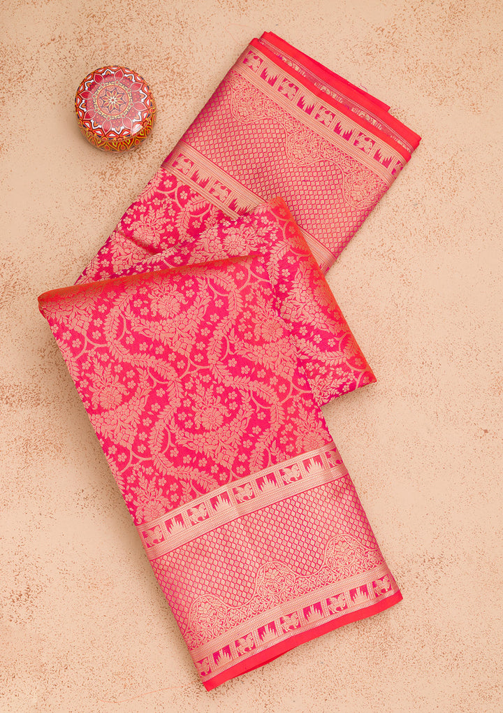 Magenta Pink Zariwork Pure Silk Saree