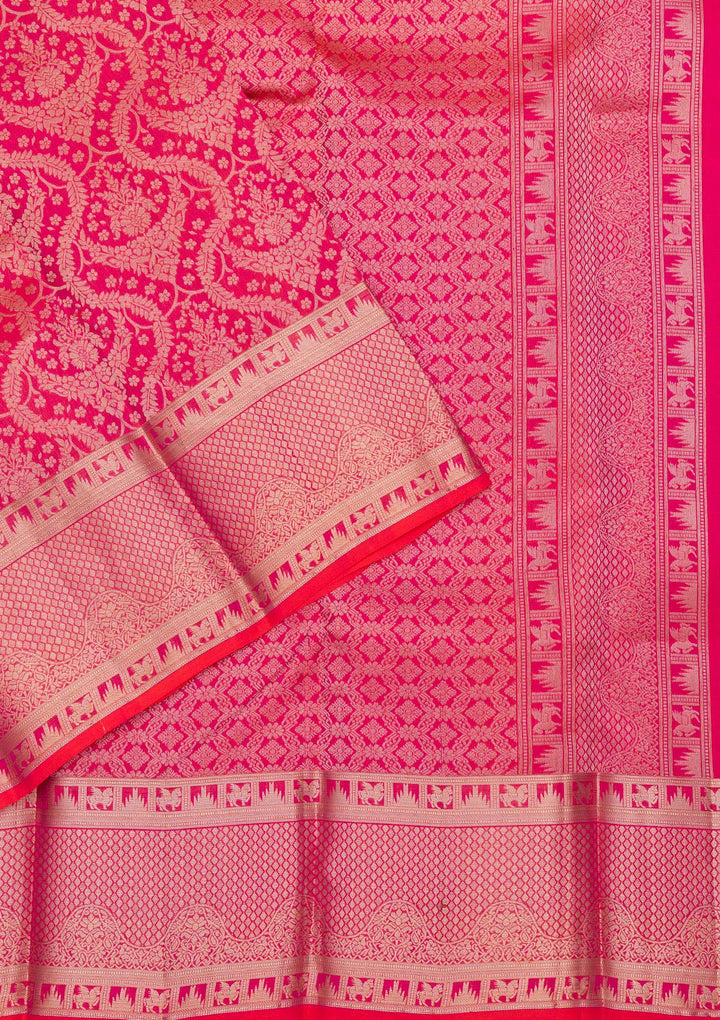 Magenta Pink Zariwork Pure Silk Saree