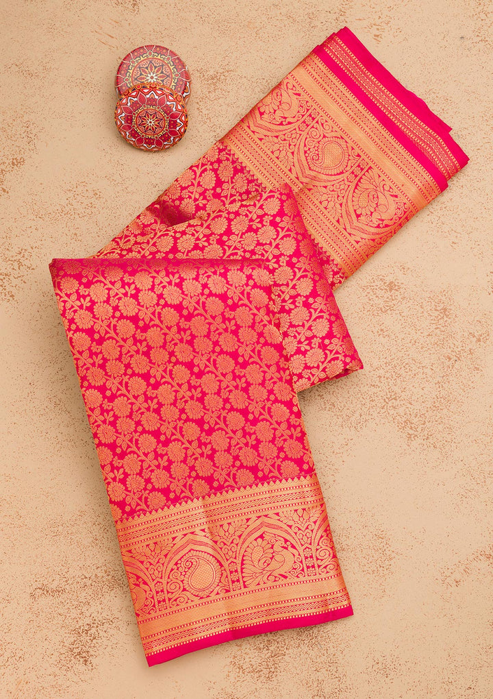 Magenta Pink Zariwork Pure Silk Saree