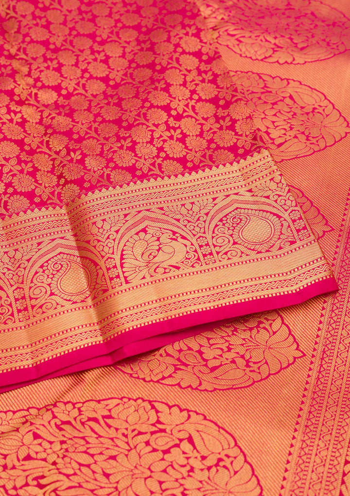 Magenta Pink Zariwork Pure Silk Saree