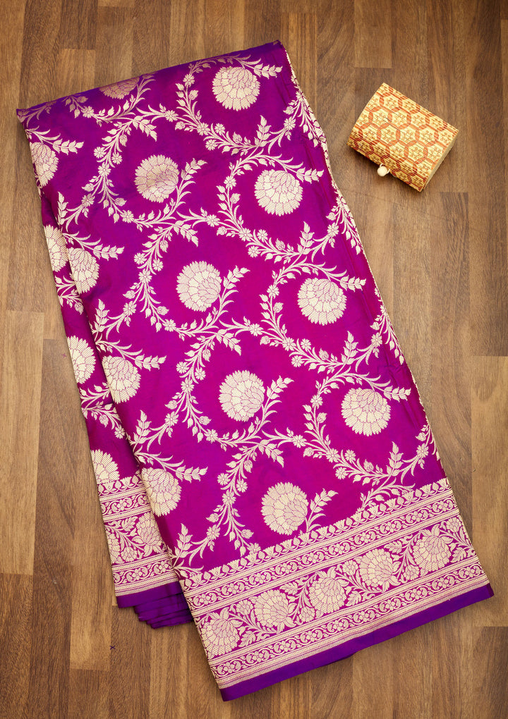 Magenta Pink Zariwork Pure Silk Saree
