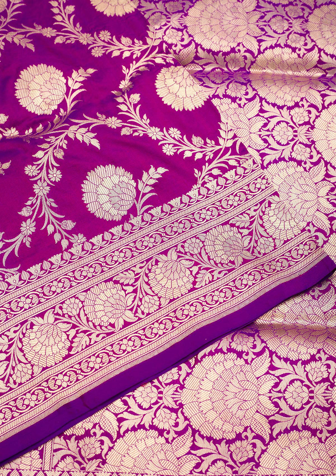 Magenta Pink Zariwork Pure Silk Saree