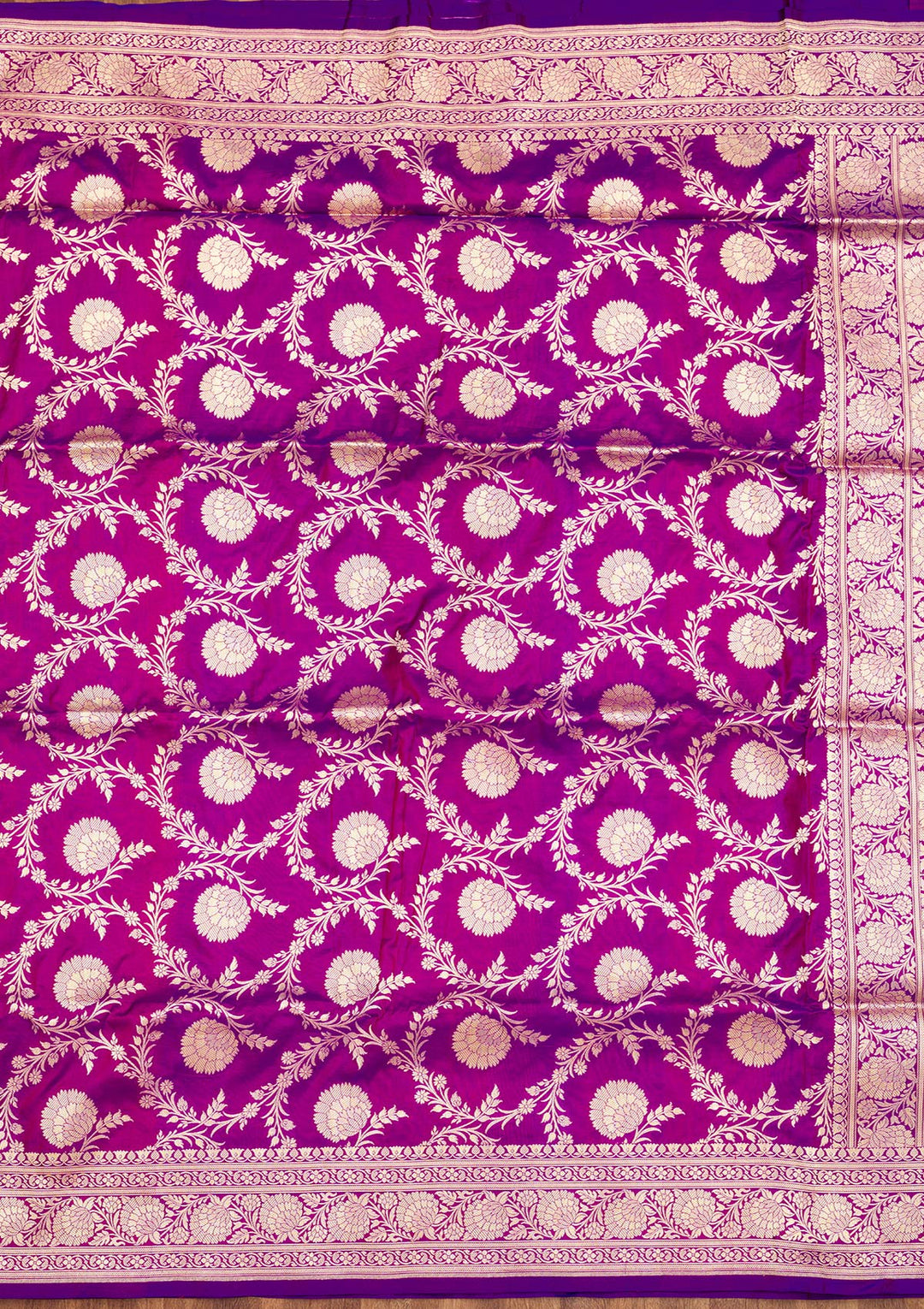 Magenta Pink Zariwork Pure Silk Saree