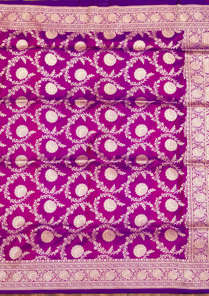 Magenta Pink Zariwork Pure Silk Saree