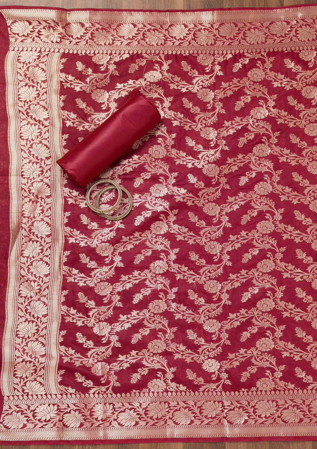 Maroon Zariwork Banarasi Unstitched Salwar Suit