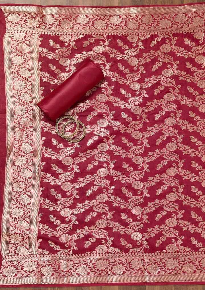 Maroon Zariwork Banarasi Unstitched Salwar Suit