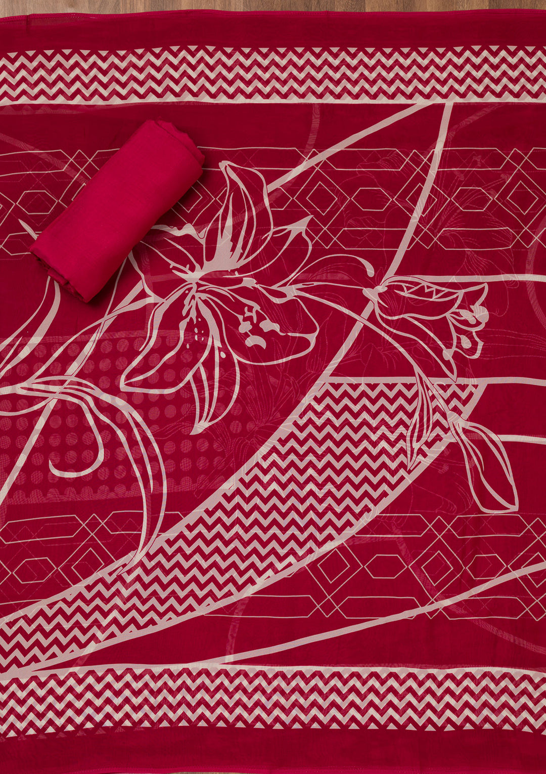 Maroon Printed Semi Crepe Unstitched Salwar Suit