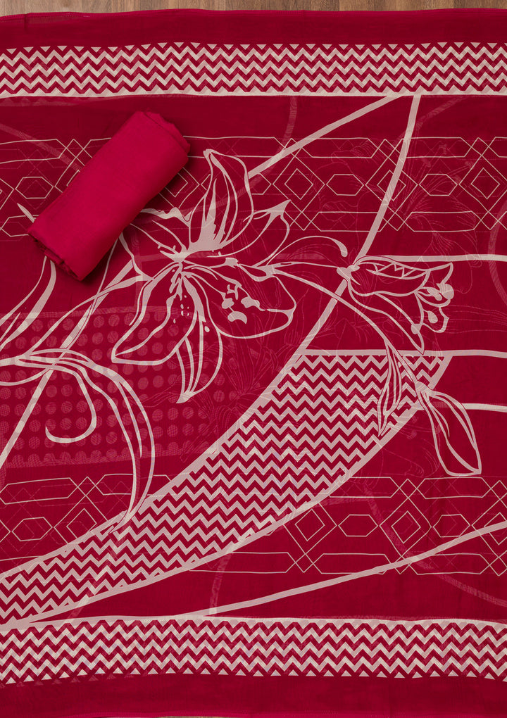 Maroon Printed Semi Crepe Unstitched Salwar Suit