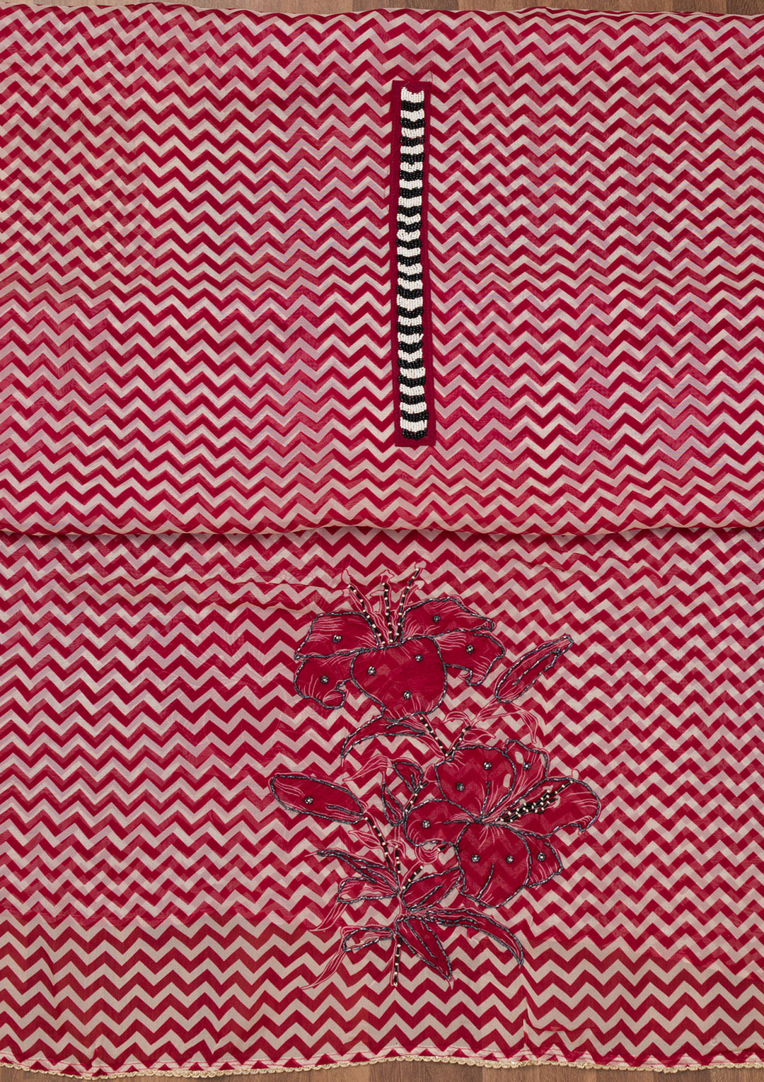 Maroon Printed Semi Crepe Unstitched Salwar Suit