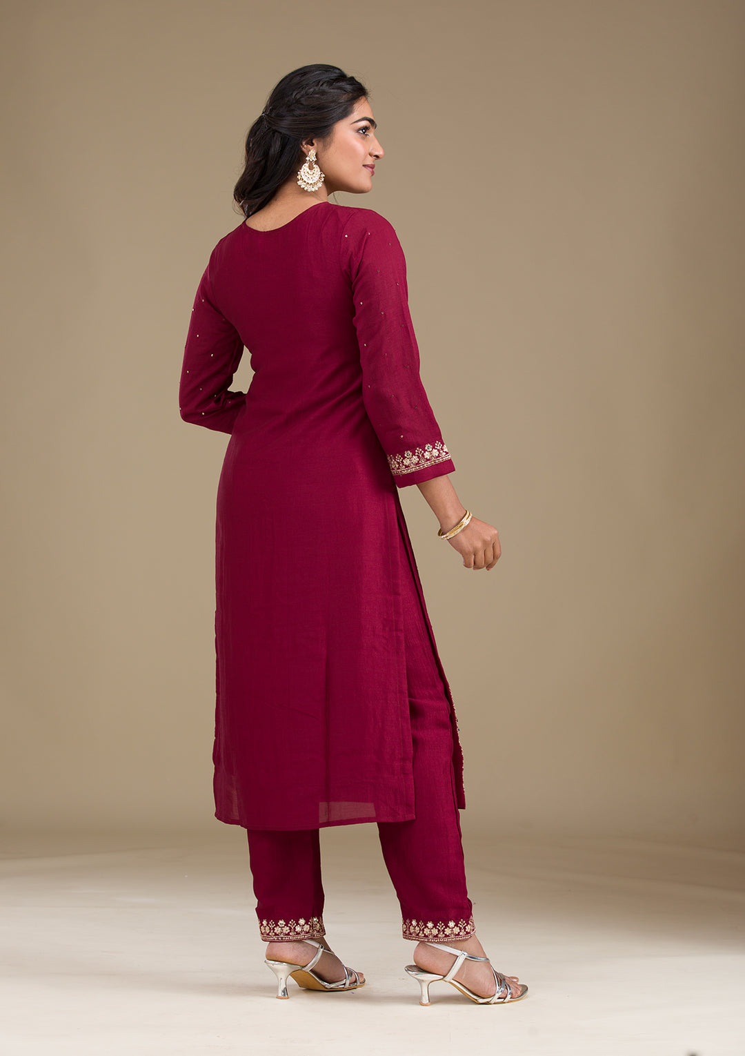 Maroon Zariwork Art Silk Readymade Salwar Suit