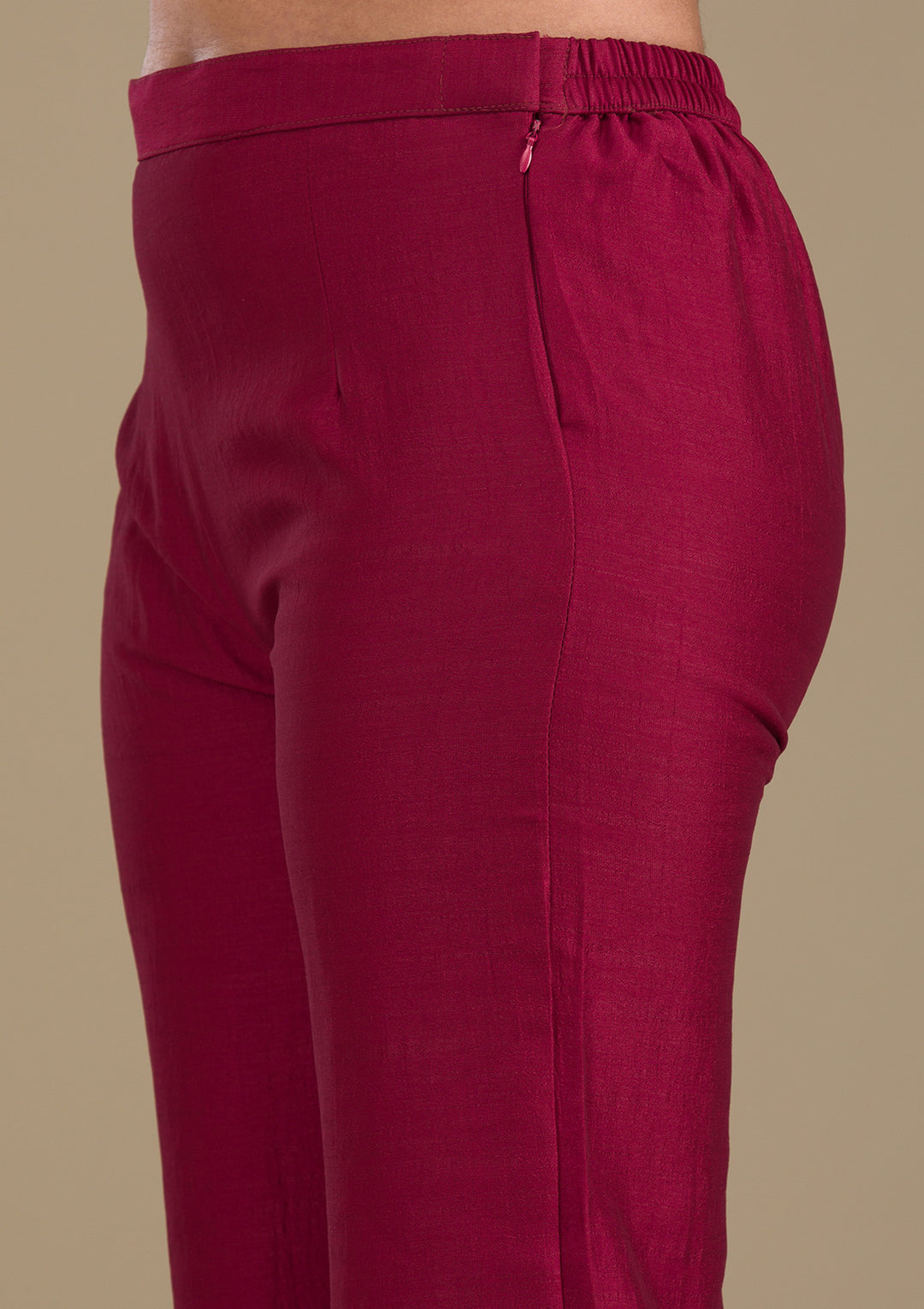 Maroon Zariwork Art Silk Readymade Salwar Suit