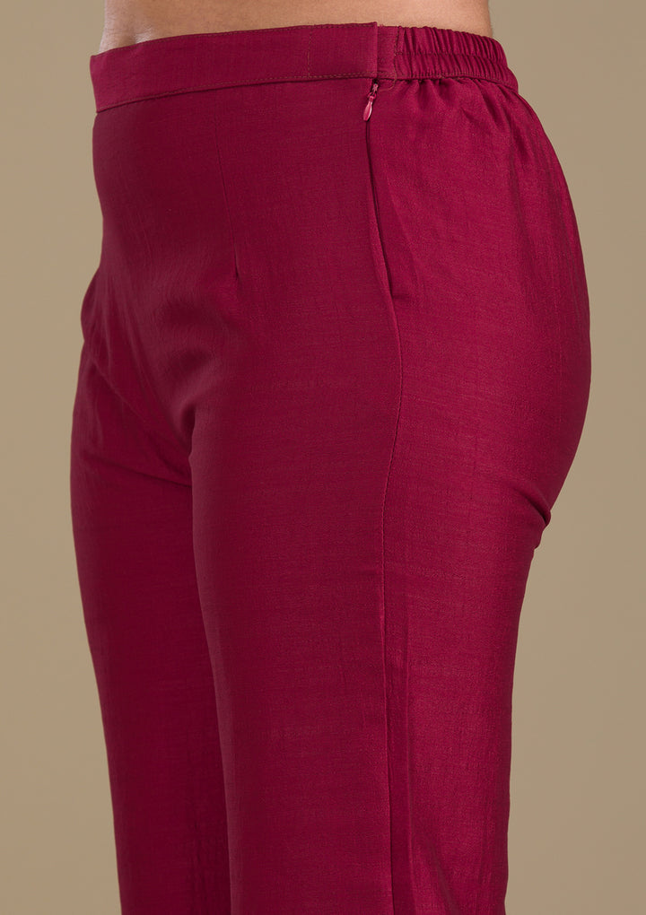 Maroon Zariwork Art Silk Readymade Salwar Suit