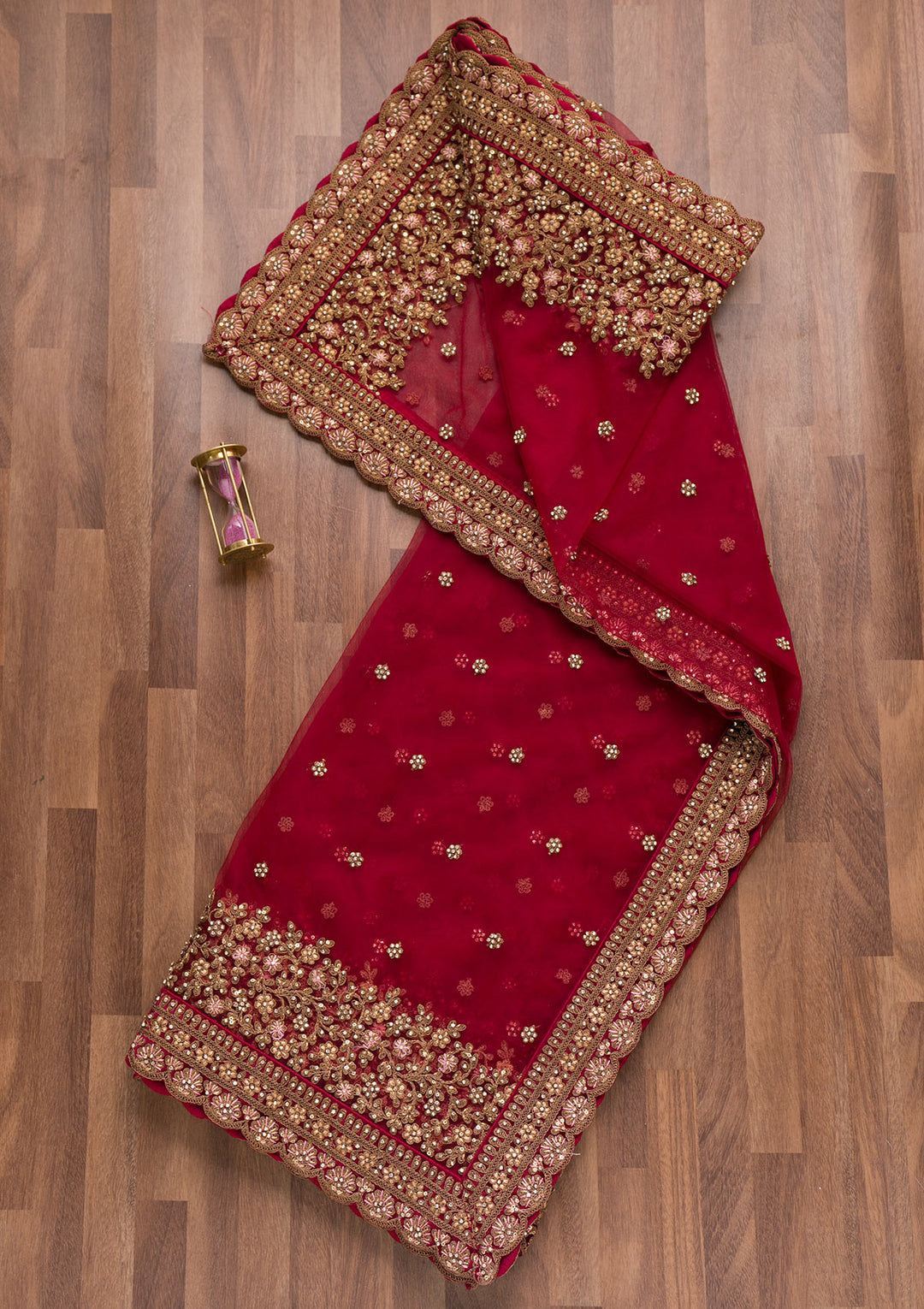 Maroon Zariwork Net Dupatta-Koskii
