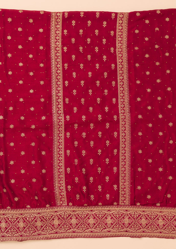 Maroon Zariwork Raw Silk Unstitched Salwar Suit