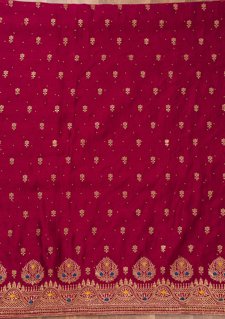Maroon Zariwork Raw Silk Unstitched Salwar Suit