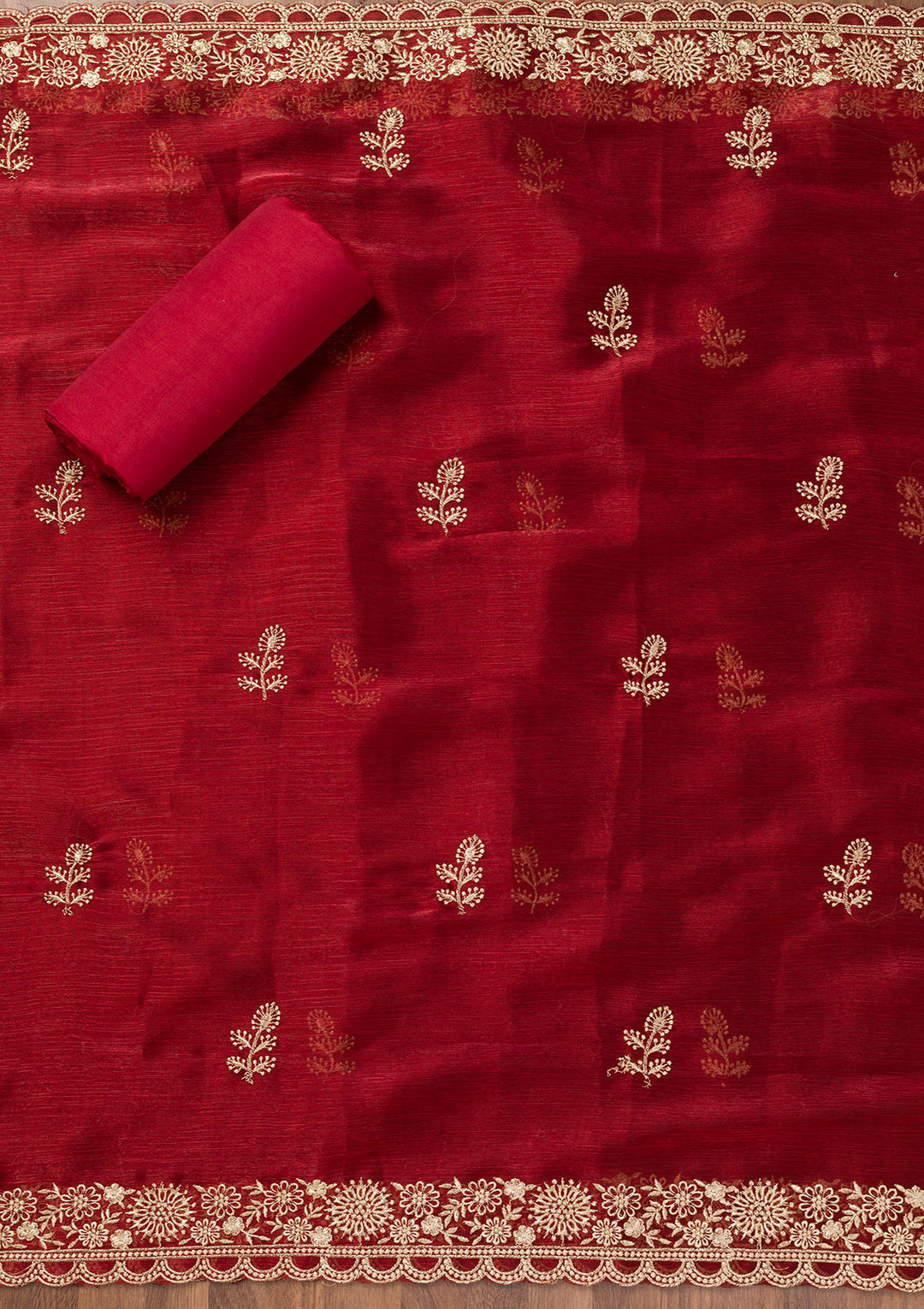Maroon Zariwork Semi Crepe Unstitched Salwar Suit