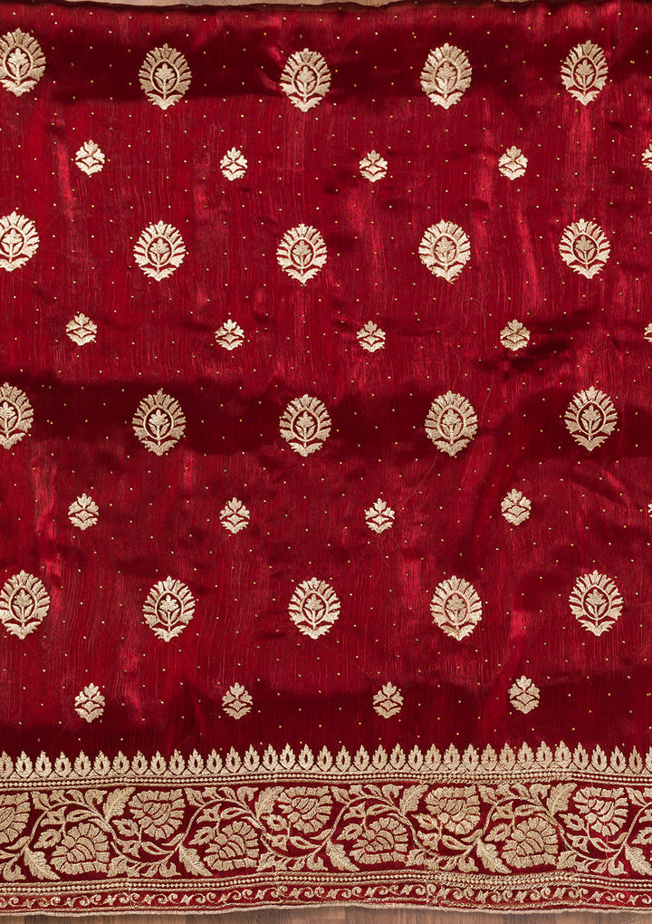 Maroon Zariwork Semi Crepe Unstitched Salwar Suit
