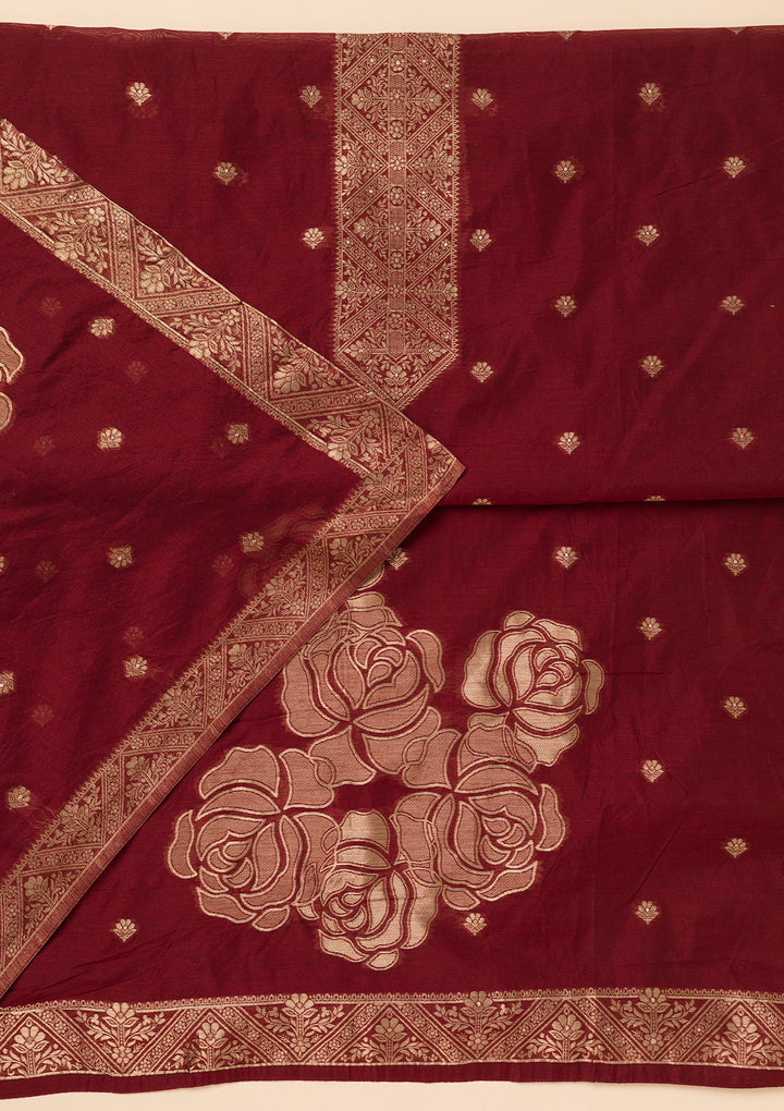 Maroon Zariwork Soft Silk Unstitched Salwar Suit