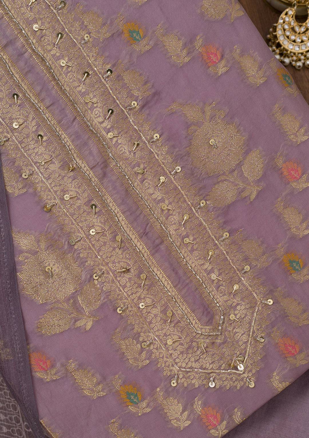 Mauve Cutdana Semi Crepe Unstitched Salwar Suit
