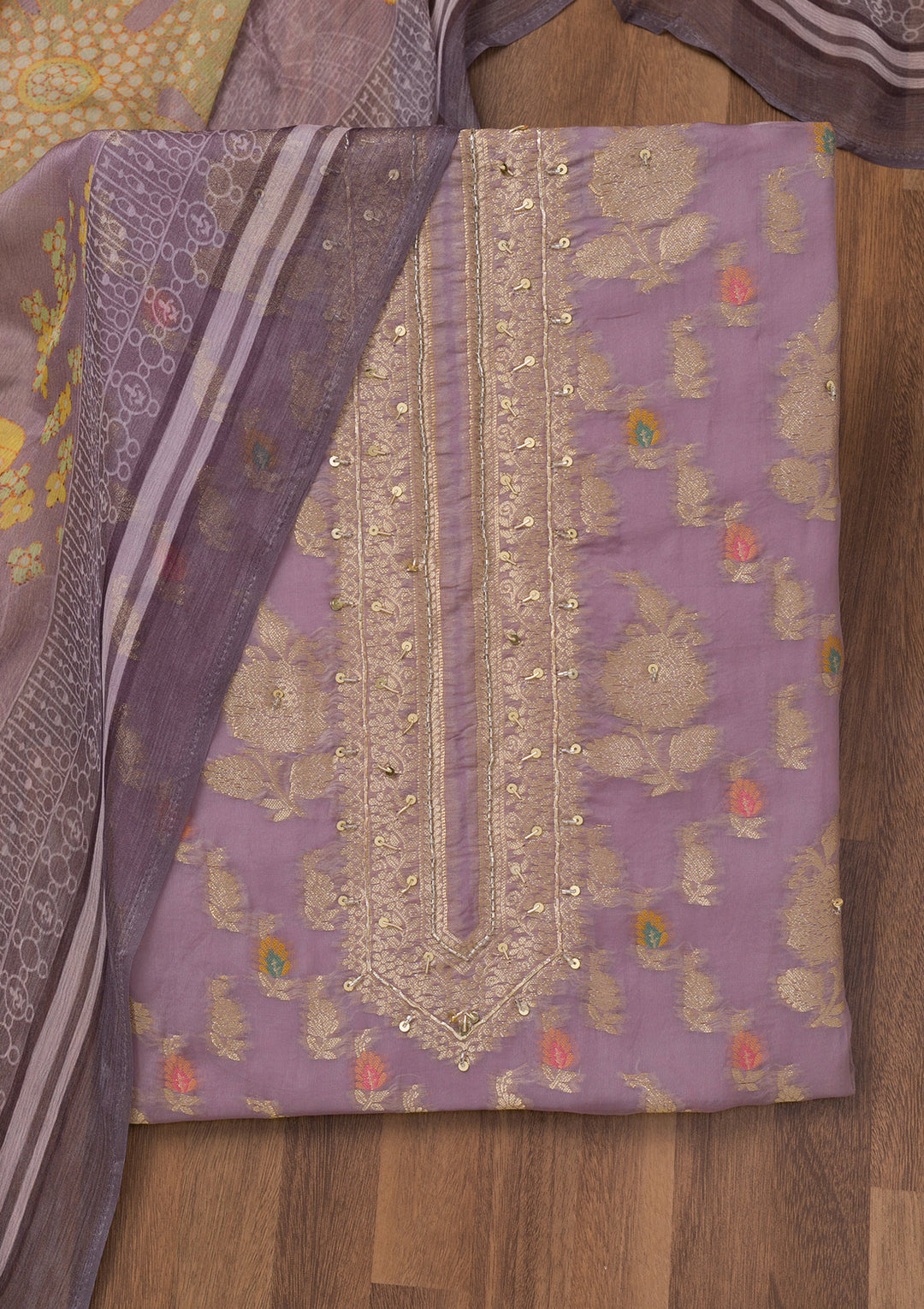 Mauve Cutdana Semi Crepe Unstitched Salwar Suit