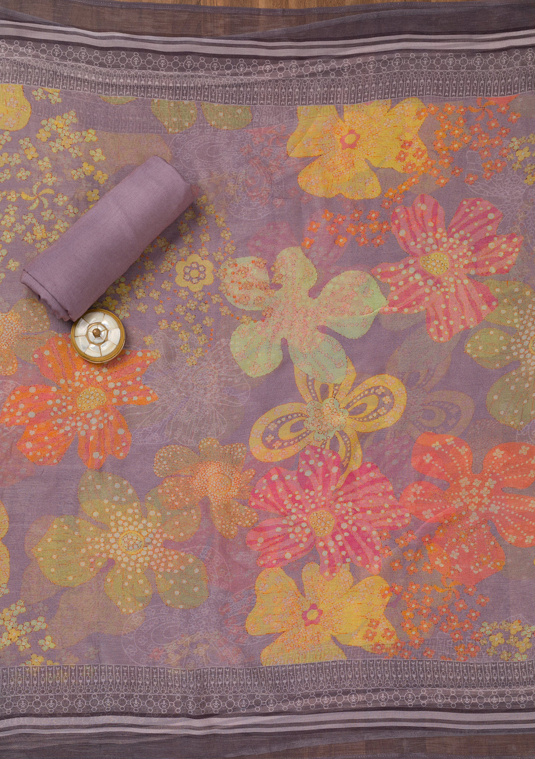 Mauve Cutdana Semi Crepe Unstitched Salwar Suit