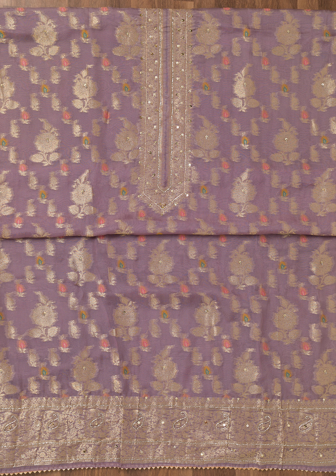 Mauve Cutdana Semi Crepe Unstitched Salwar Suit