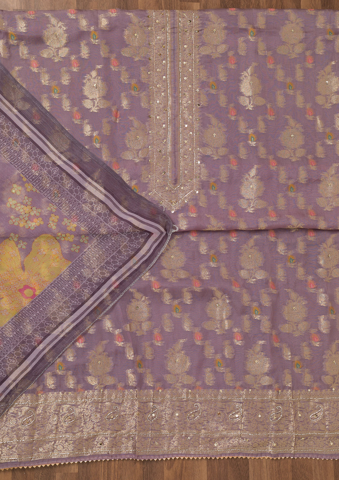 Mauve Cutdana Semi Crepe Unstitched Salwar Suit
