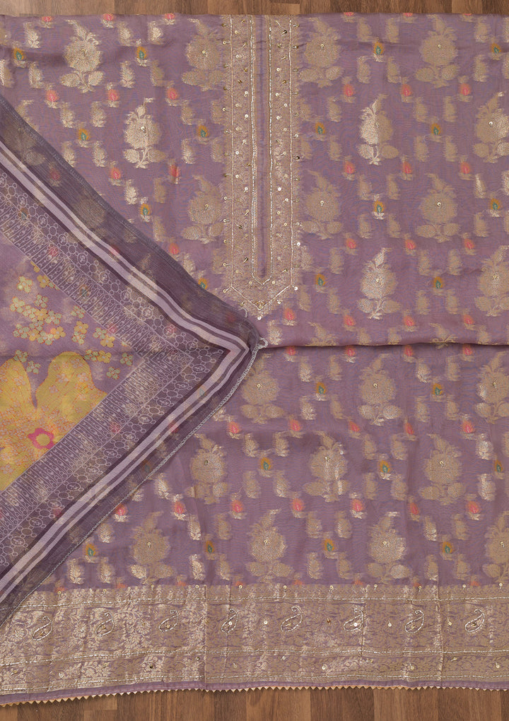 Mauve Cutdana Semi Crepe Unstitched Salwar Suit