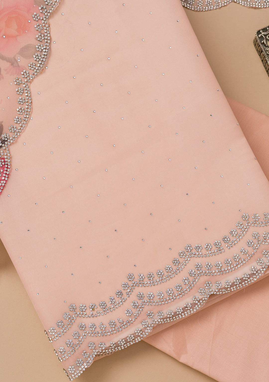 Mauve Swarovski Organza Unstitched Salwar Suit