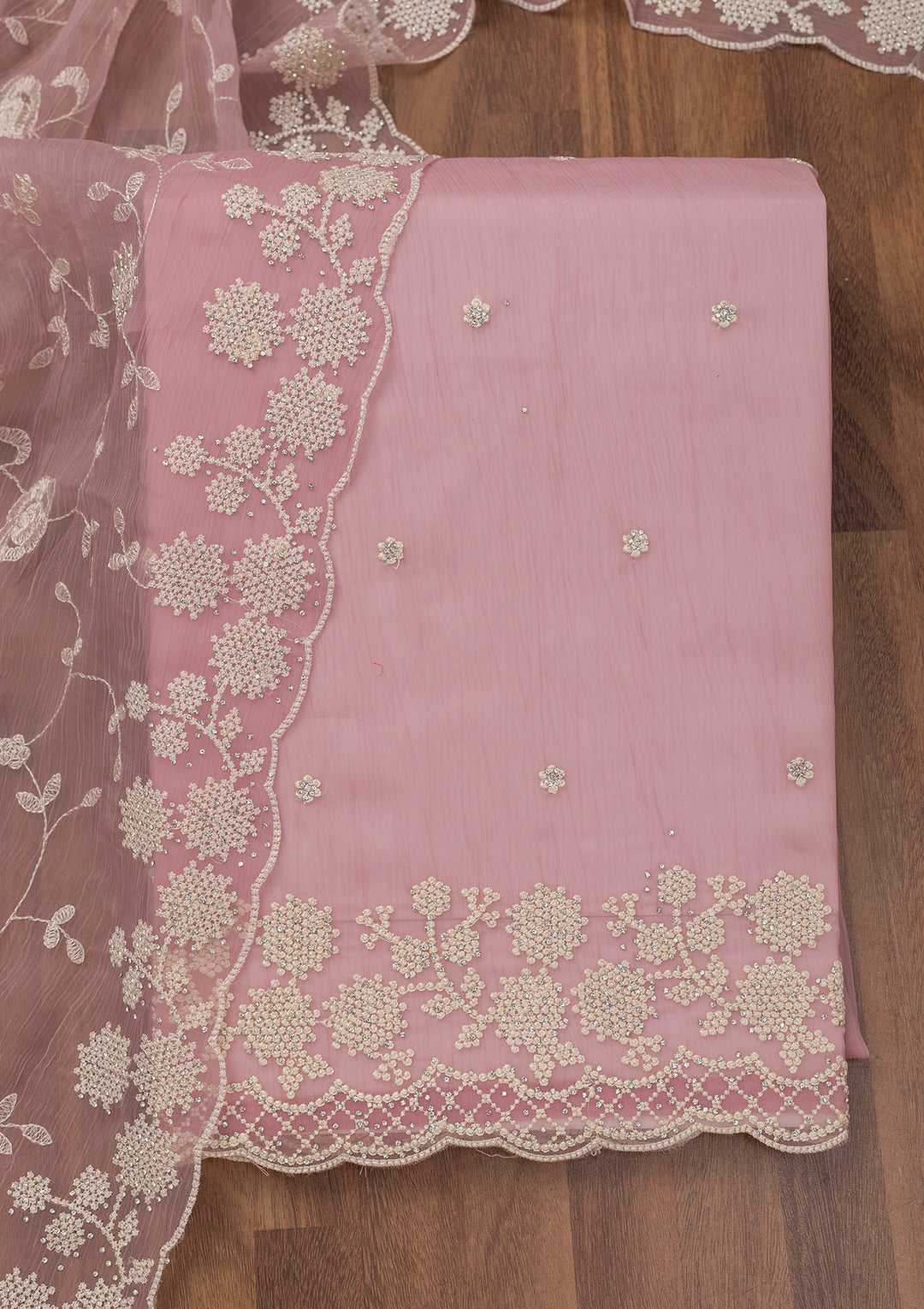 Mauve Threadwork Chiffon Unstitched Salwar Suit