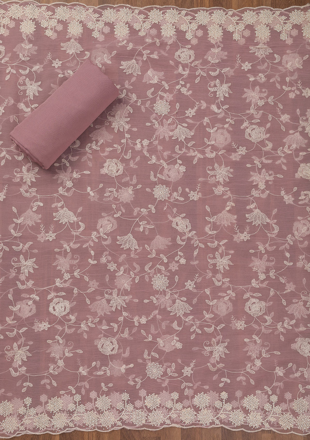 Mauve Threadwork Chiffon Unstitched Salwar Suit