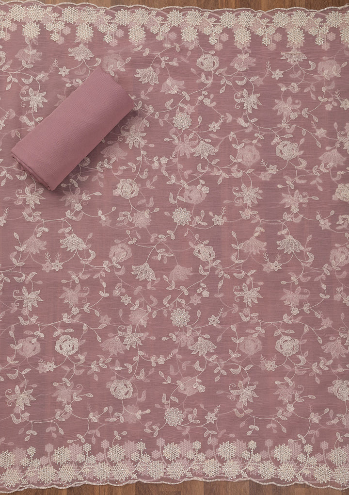 Mauve Threadwork Chiffon Unstitched Salwar Suit