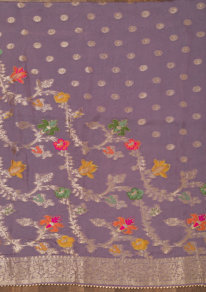 Mauve Zariwork Banarasi Unstitched Salwar Suit