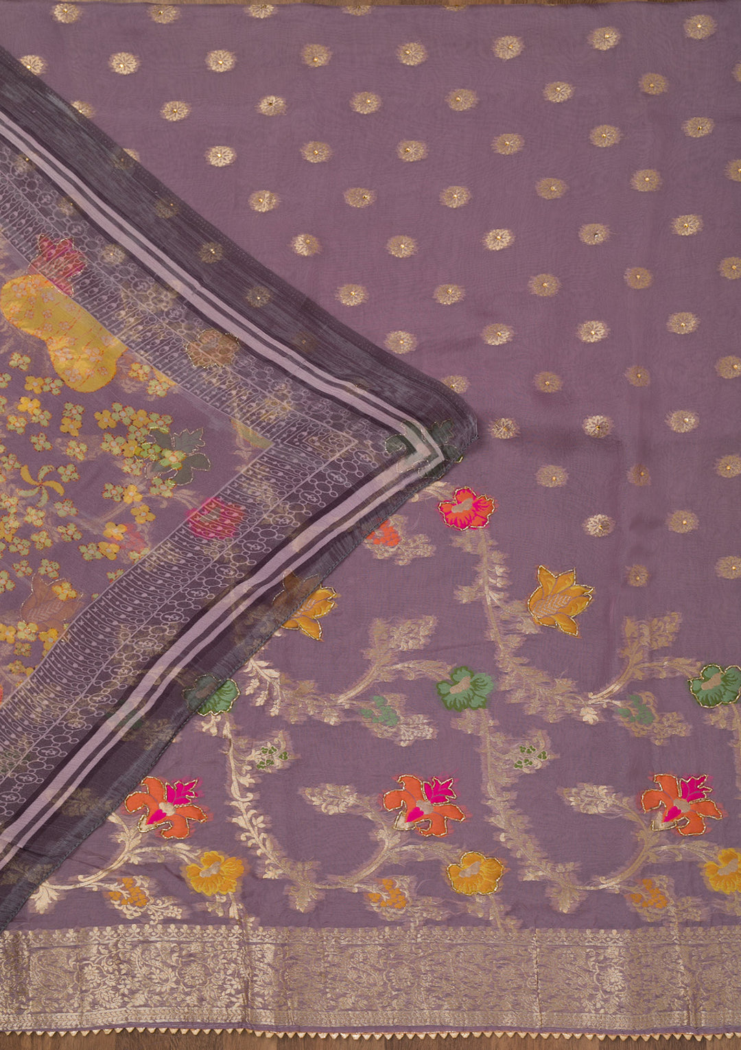 Mauve Zariwork Banarasi Unstitched Salwar Suit