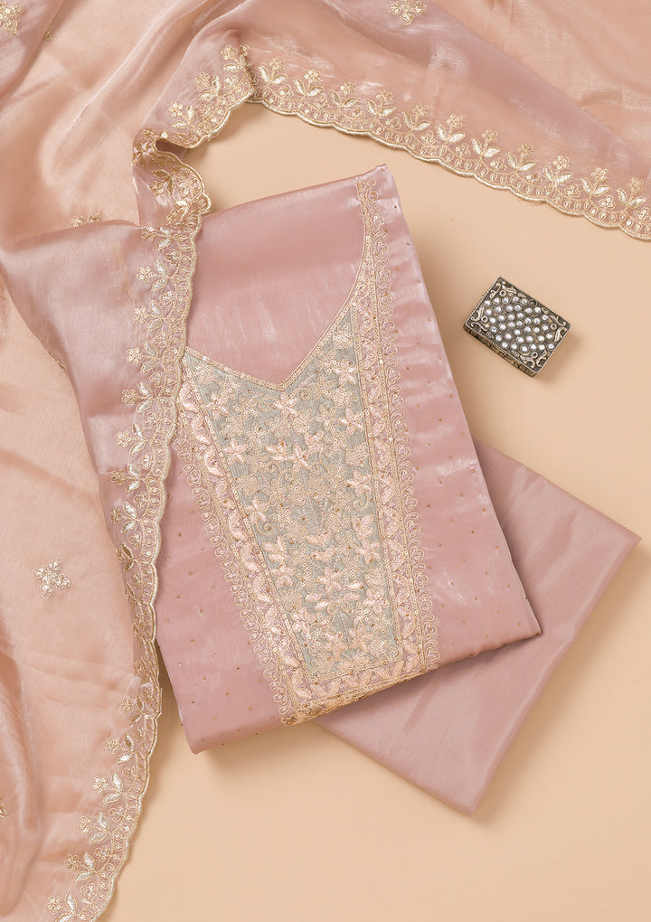 Mauve Zariwork Tissue Unstitched Salwar Suit