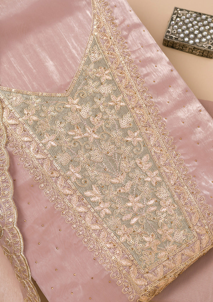 Mauve Zariwork Tissue Unstitched Salwar Suit