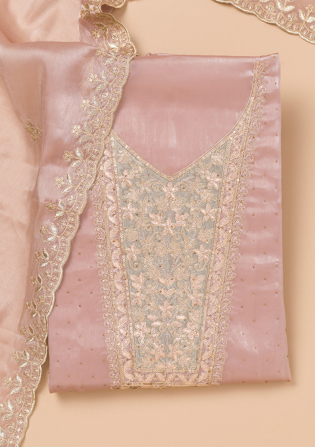 Mauve Zariwork Tissue Unstitched Salwar Suit