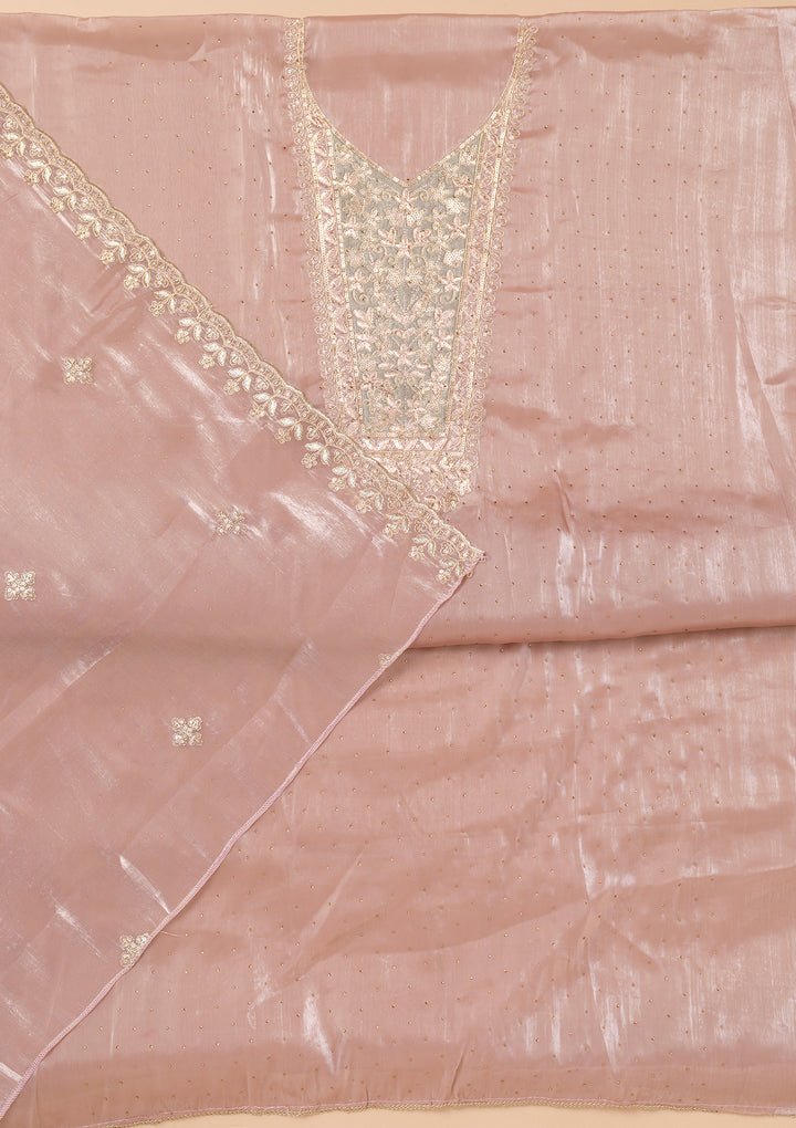 Mauve Zariwork Tissue Unstitched Salwar Suit