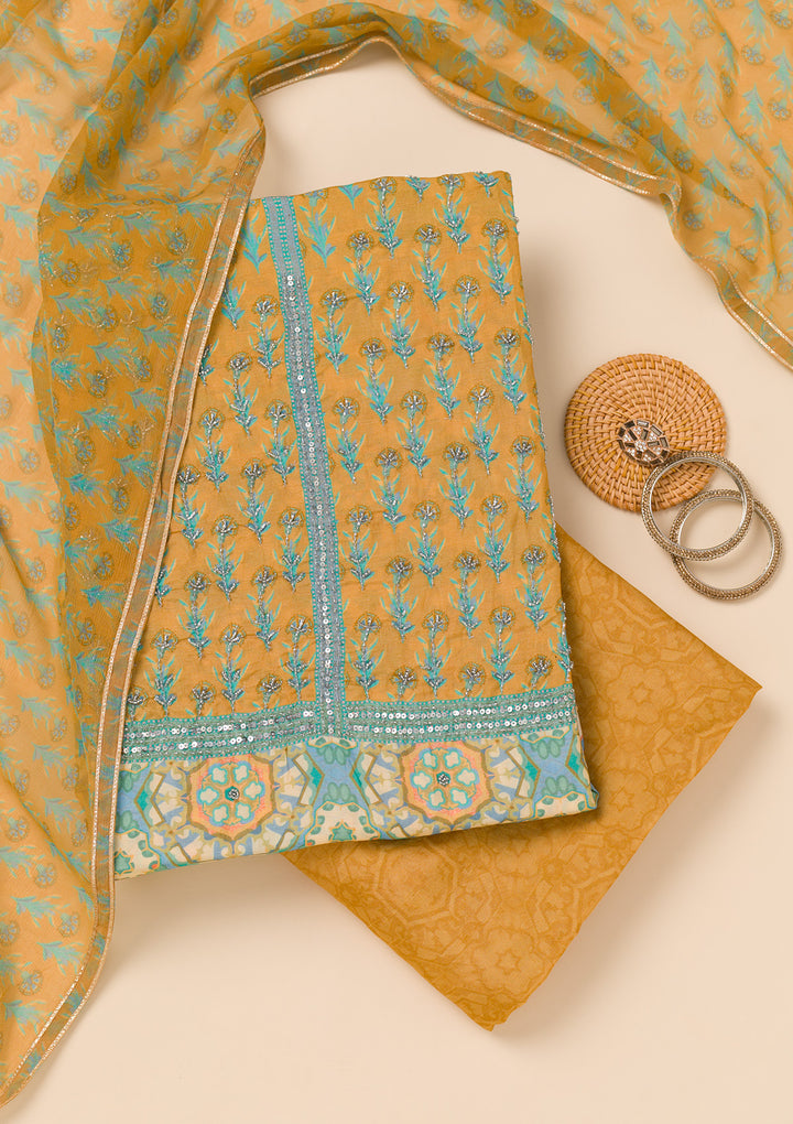 Mehendi Printed Semi Crepe Unstitched Salwar Suit