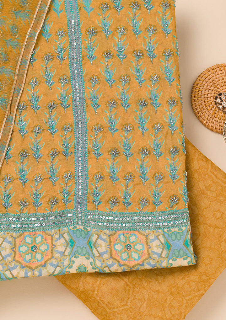 Mehendi Printed Semi Crepe Unstitched Salwar Suit