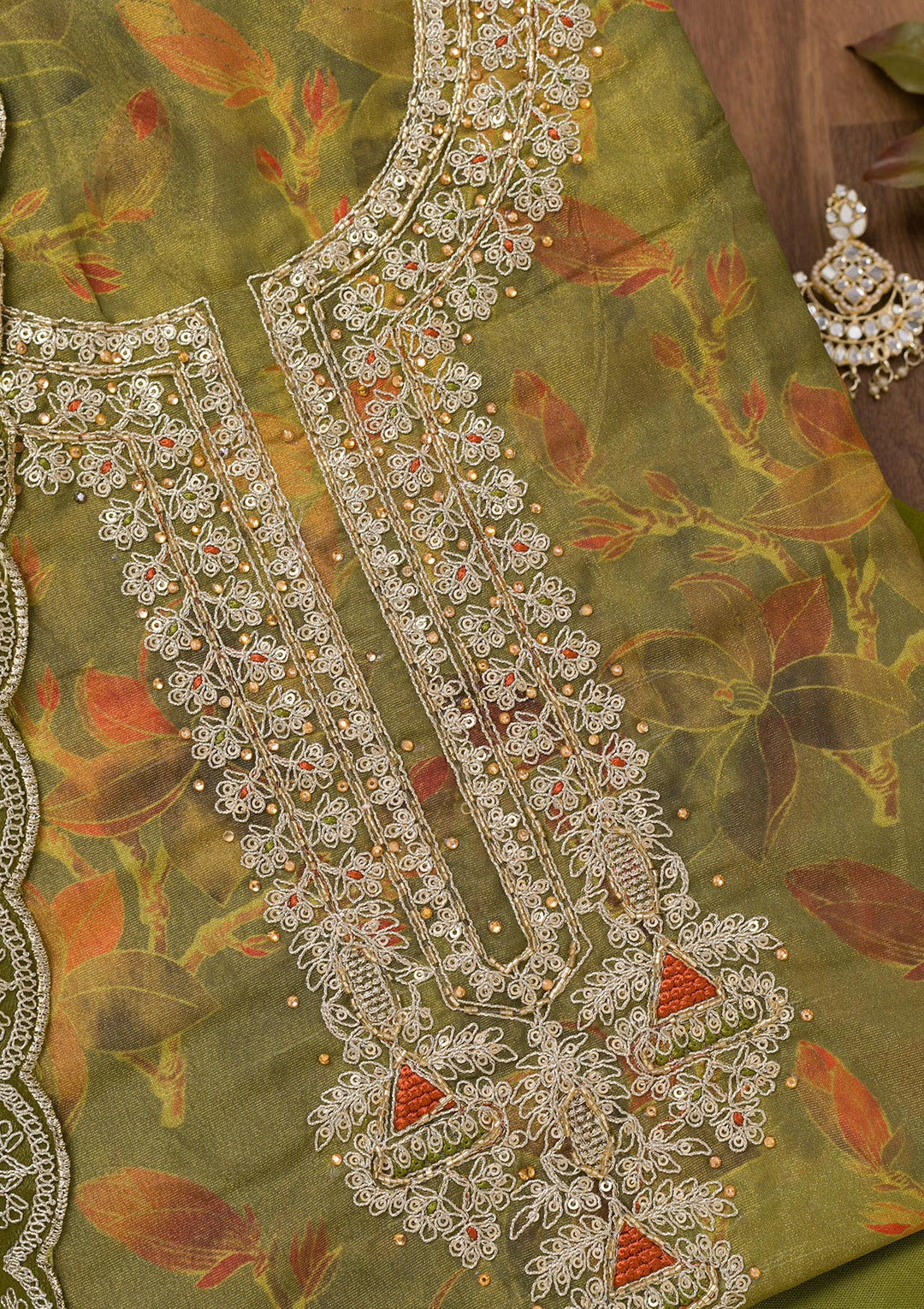 Mehendi Printed Tissue Unstitched Salwar Suit