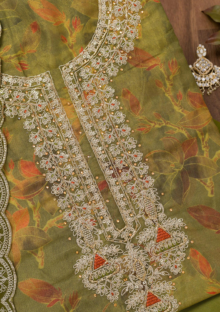 Mehendi Printed Tissue Unstitched Salwar Suit