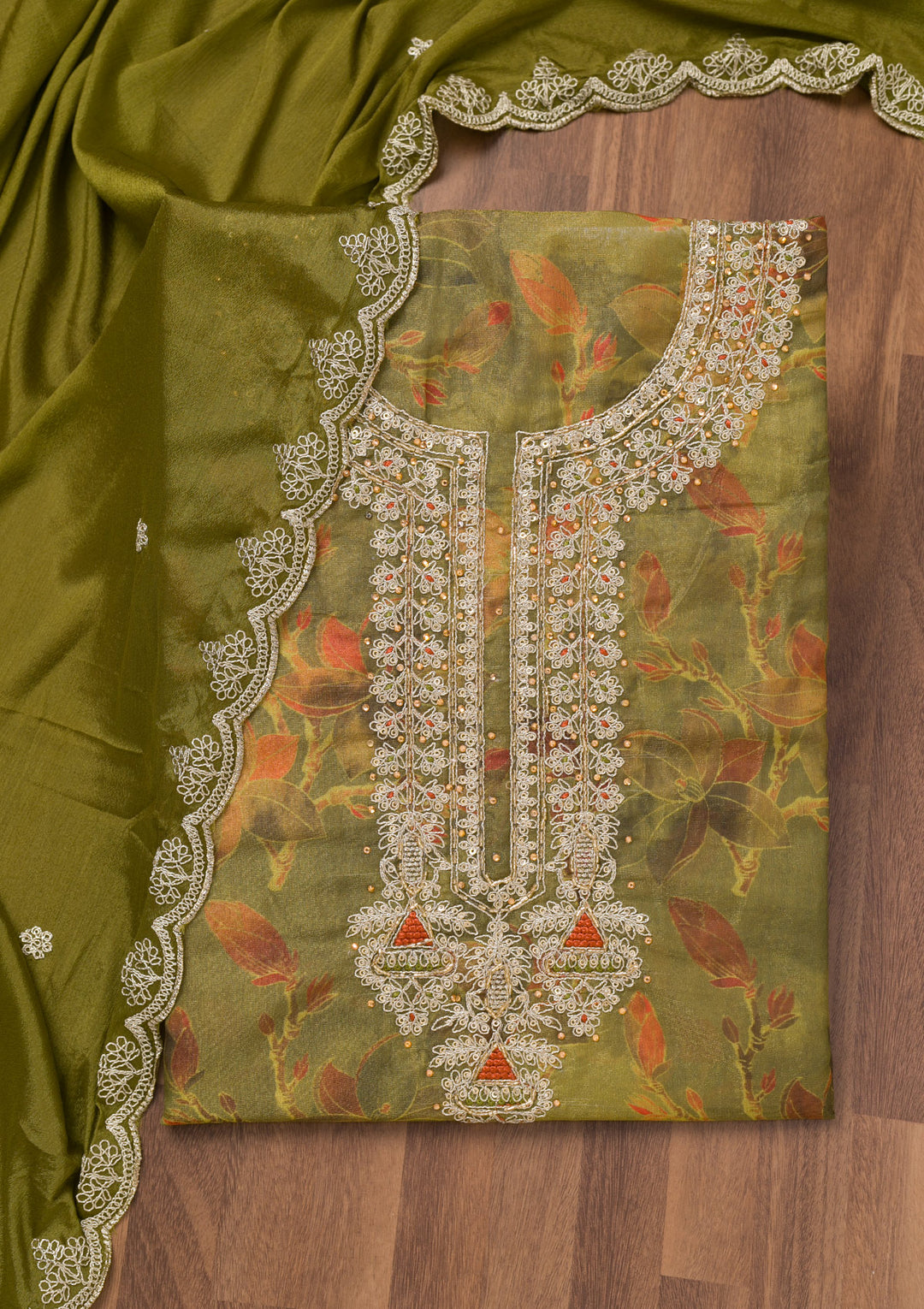 Mehendi Printed Tissue Unstitched Salwar Suit