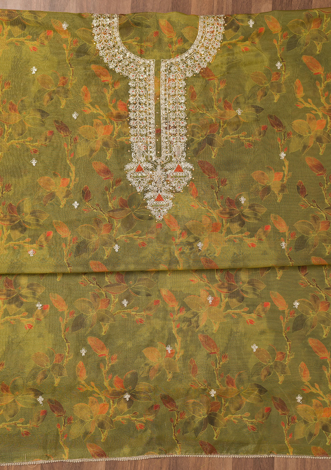 Mehendi Printed Tissue Unstitched Salwar Suit