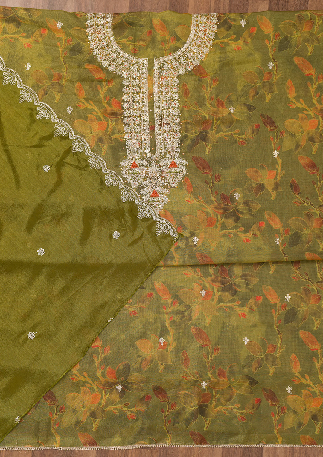 Mehendi Printed Tissue Unstitched Salwar Suit