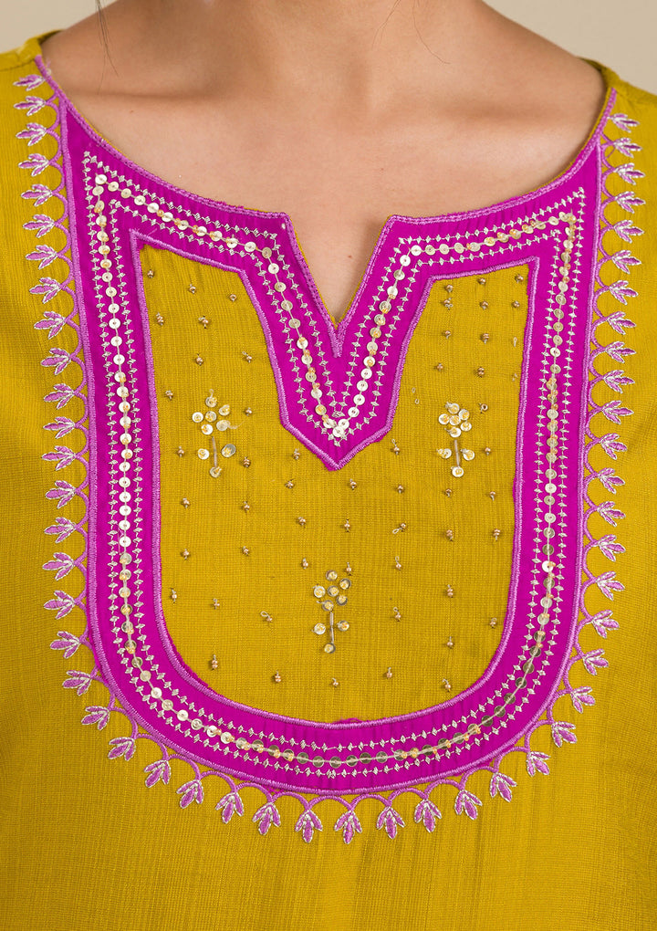 Mehendi Threadwork Chiffon Readymade Salwar Suit