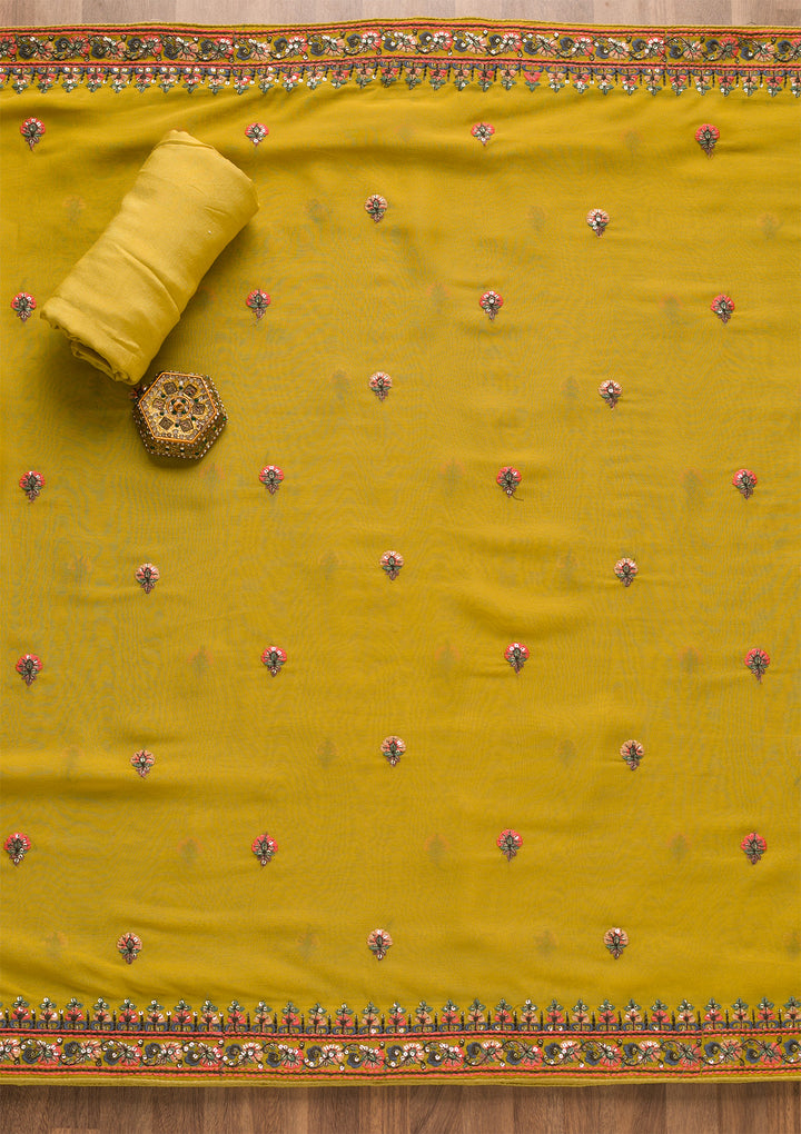 Mehendi Threadwork Georgette Unstitched Salwar Suit