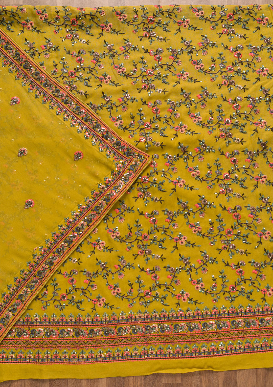 Mehendi Threadwork Georgette Unstitched Salwar Suit