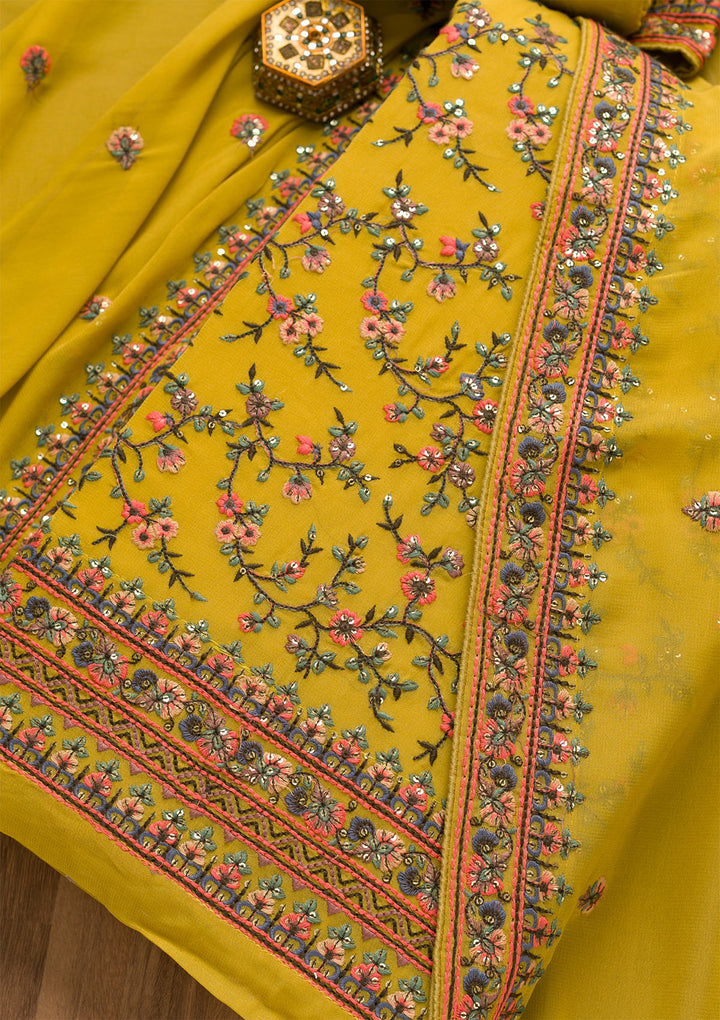 Mehendi Threadwork Georgette Unstitched Salwar Suit