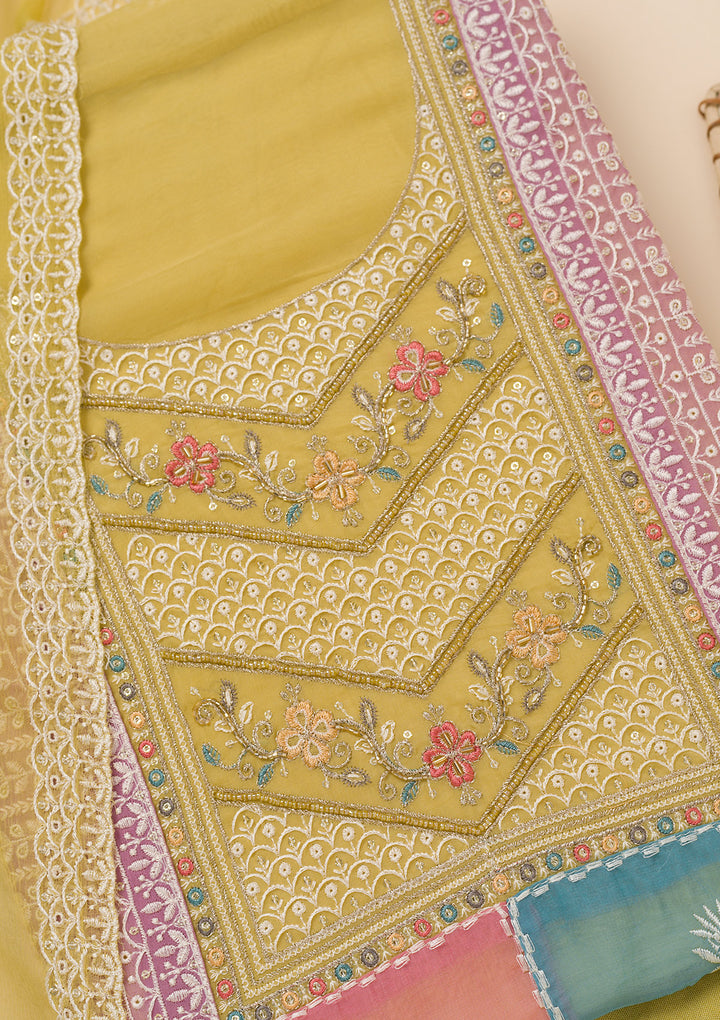 Mehendi Threadwork Organza Unstitched Salwar Suit